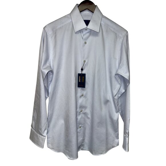 David Donahue Men's Dress Shirt White Blue Micro Dot 15.5 Neck  32/33 Sleeve NEW - Picture 2 of 12